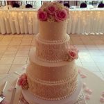 Scrolling and Pearls with Fresh Pink Roses