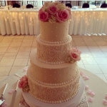 Scrolling and Pearls with Fresh Pink Roses